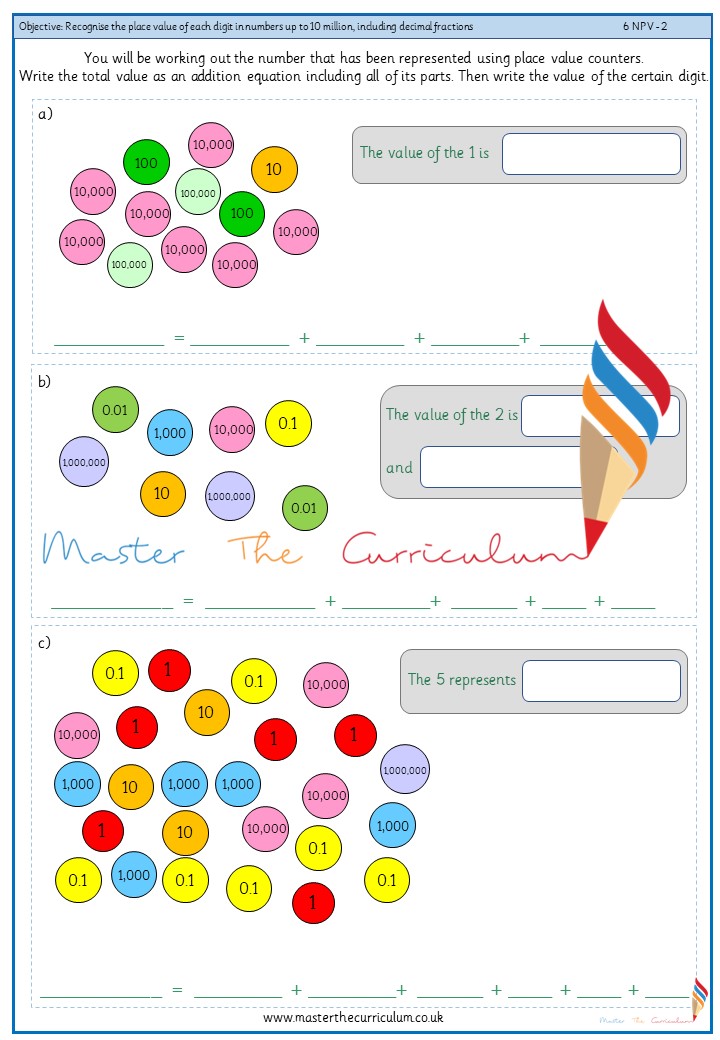 place value worksheet millionths