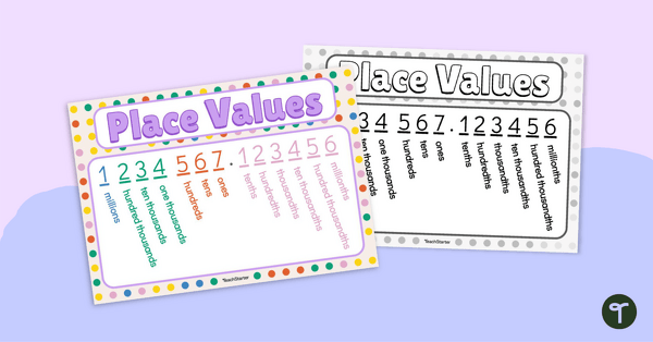 Place Value Chart with Decimals | Teach Starter