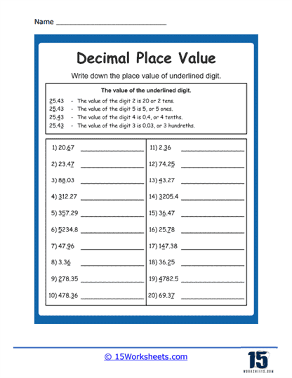 Place Value of Decimals Worksheets - 15 Worksheets Library