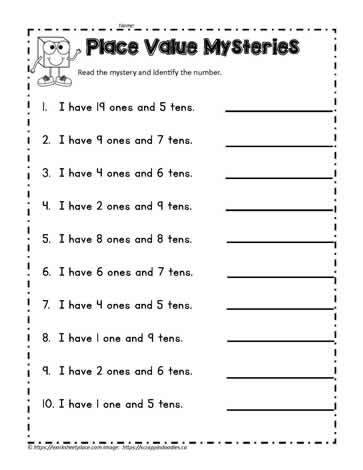 place value worksheet mystery