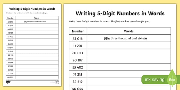 Place Value Writing 5-Digit Numbers in Words Worksheet / Worksheet ...