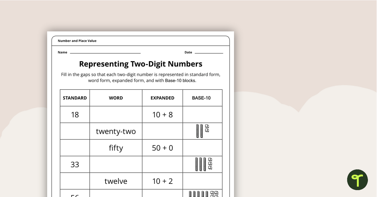 Representing Two-Digit Numbers - Place Value Worksheet | Teach Starter
