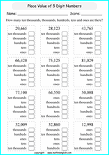 place value worksheet numbers to