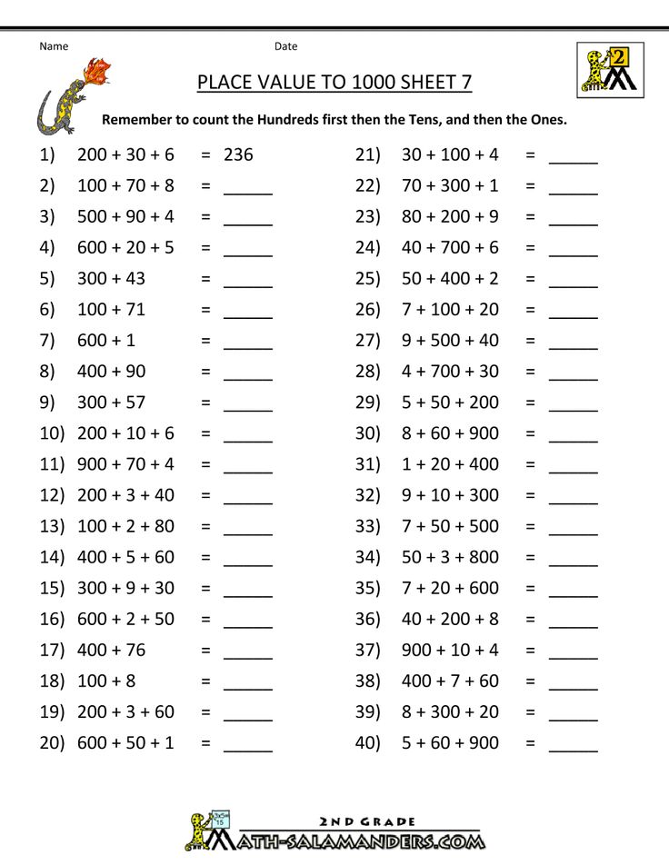 Math Place Value Worksheets to Hundreds
