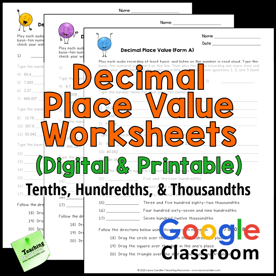 Decimal Place Value Worksheets (Tenths, Hundredths, and ...