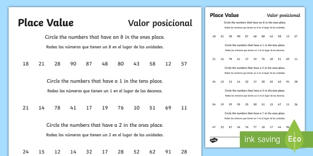 Place Value Worksheet / Worksheet English/Spanish - Twinkl