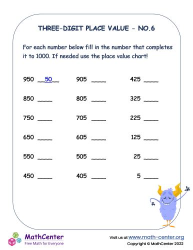 Three-digit place value - Worksheet No.6 | Worksheets | Math Center