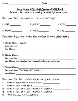 Math Place Value Worksheets 4th grade