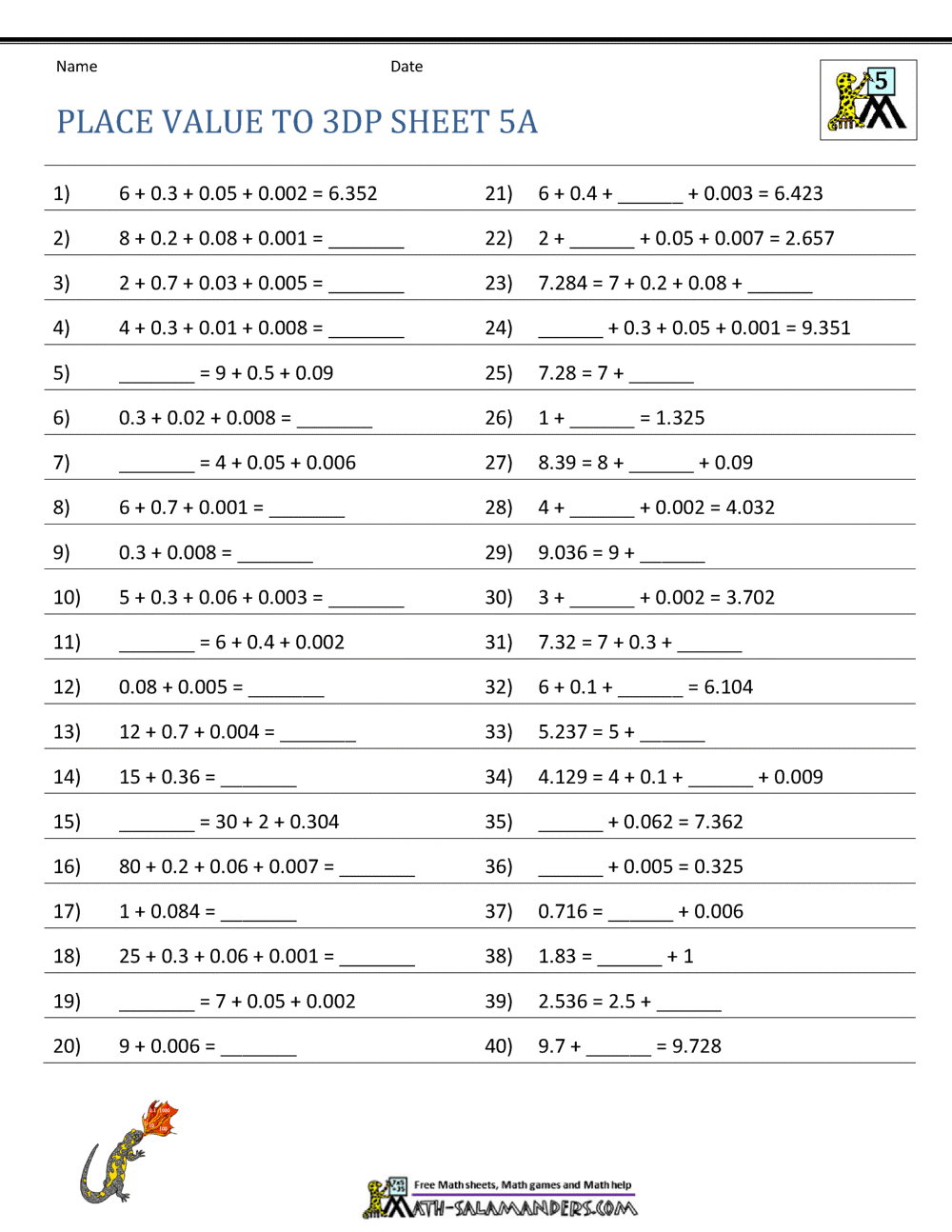 5th Grade Place Value Worksheets