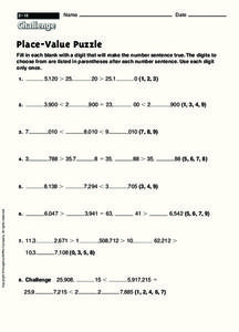 Place-Value Puzzle Worksheet for 3rd - 5th Grade | Lesson Planet