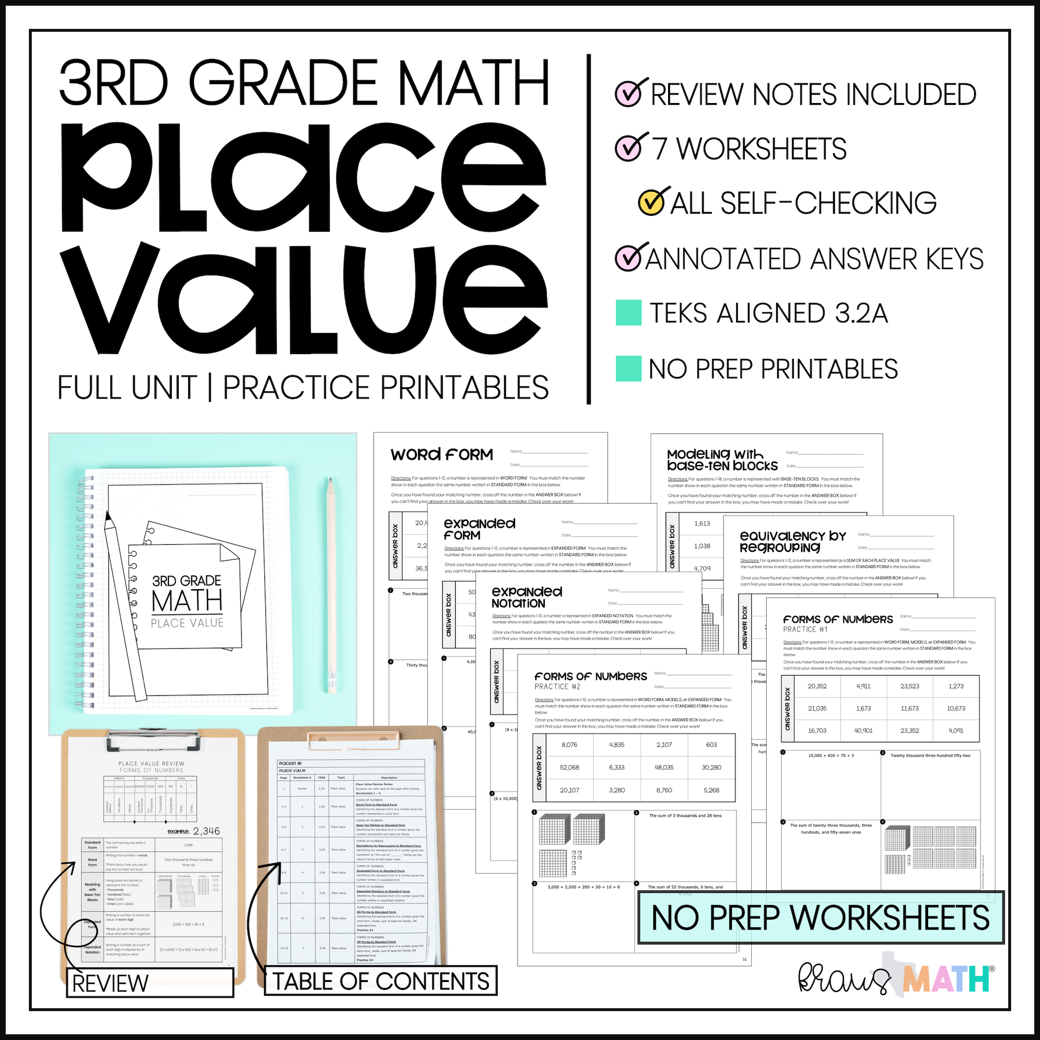 3rd Grade Math Packet #1 | Place Value - Kraus Math