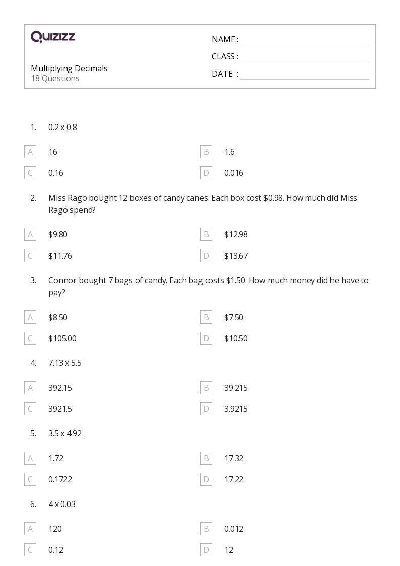 50+ Decimals worksheets for 7th Grade on Quizizz | Free &  Printable