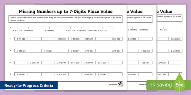 ? Missing Numbers up to 7-Digits Place Value Activity Sheets