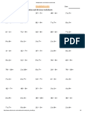 Multiplication and Division Worksheets: Name: Date | PDF ...