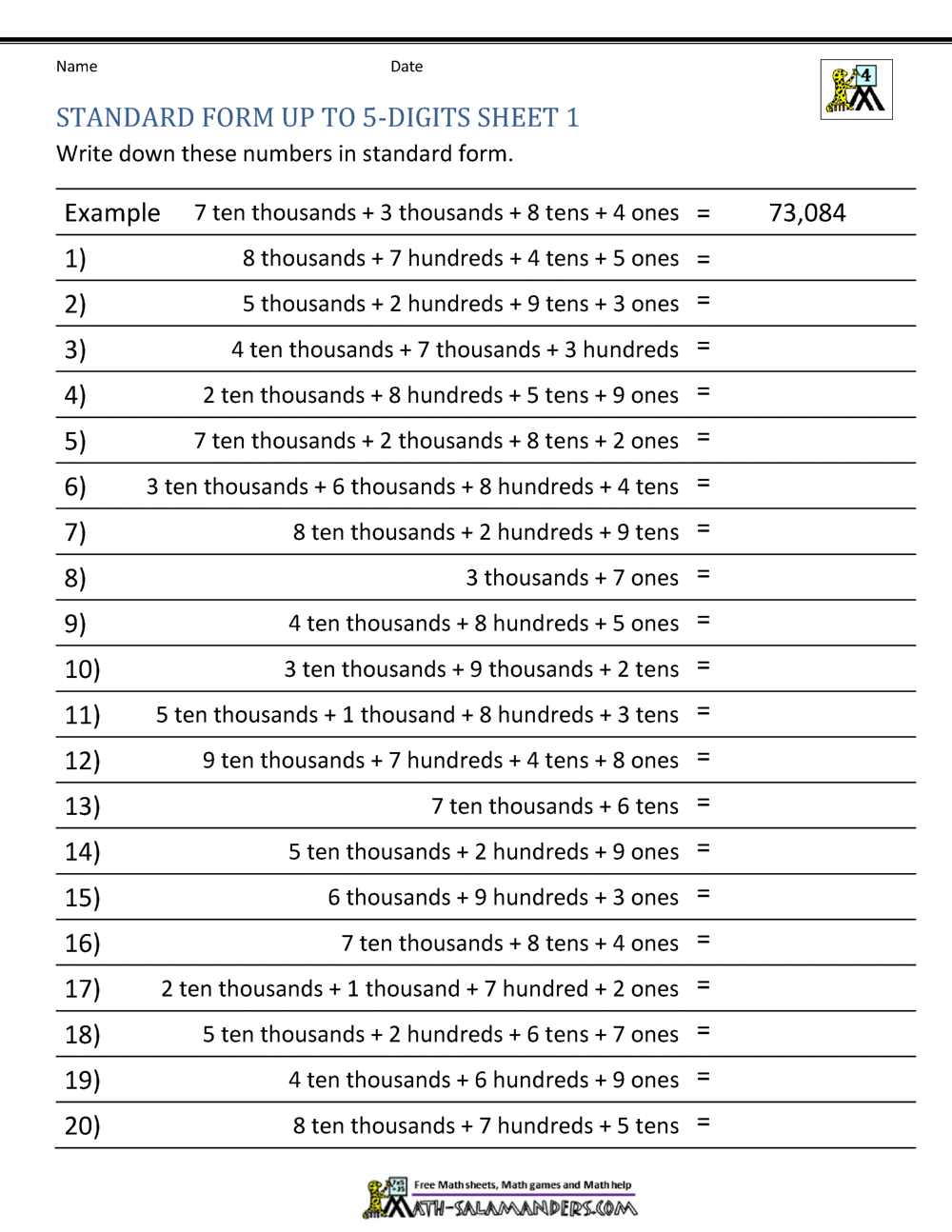 place value worksheet softschools