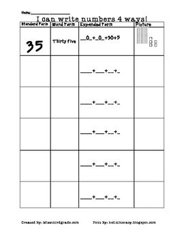 Word Form, Expanded Form, Standard Form, Picture Form-Place Value ...