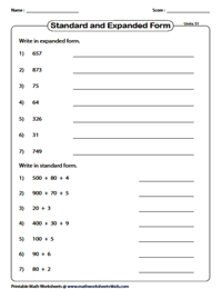 Standard and Expanded Form Worksheets