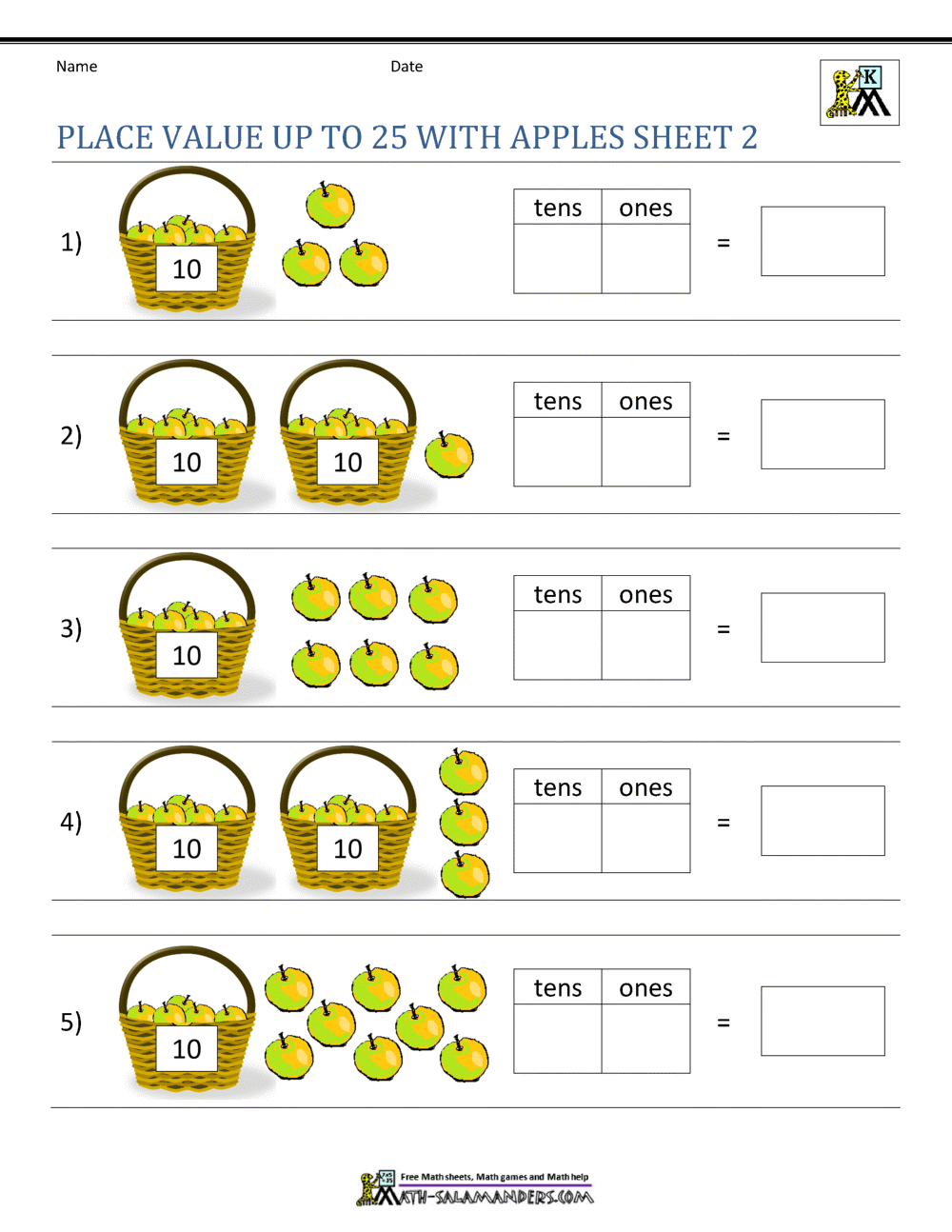Place Value Worksheets for Kindergarten