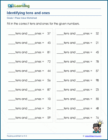 place value worksheet tens and