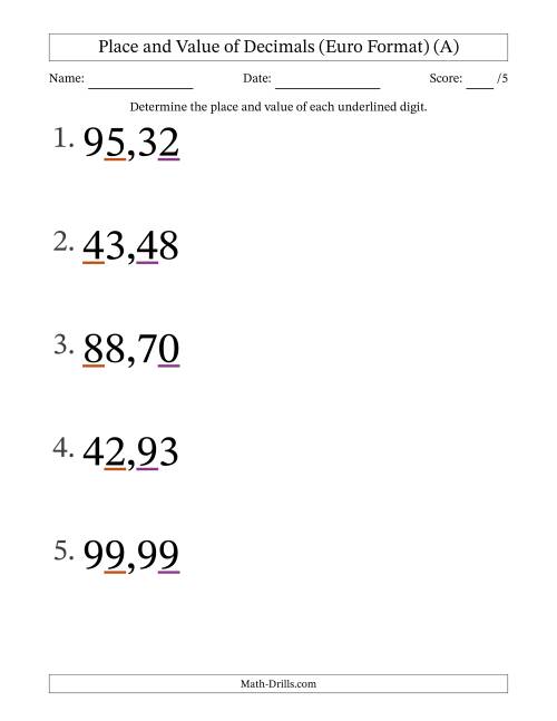 place value worksheet tenths hundredths thousandths