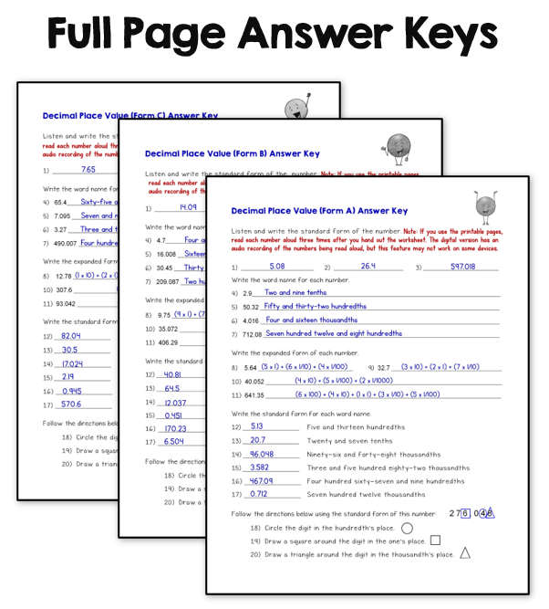 place value worksheet tenths hundredths thousandths