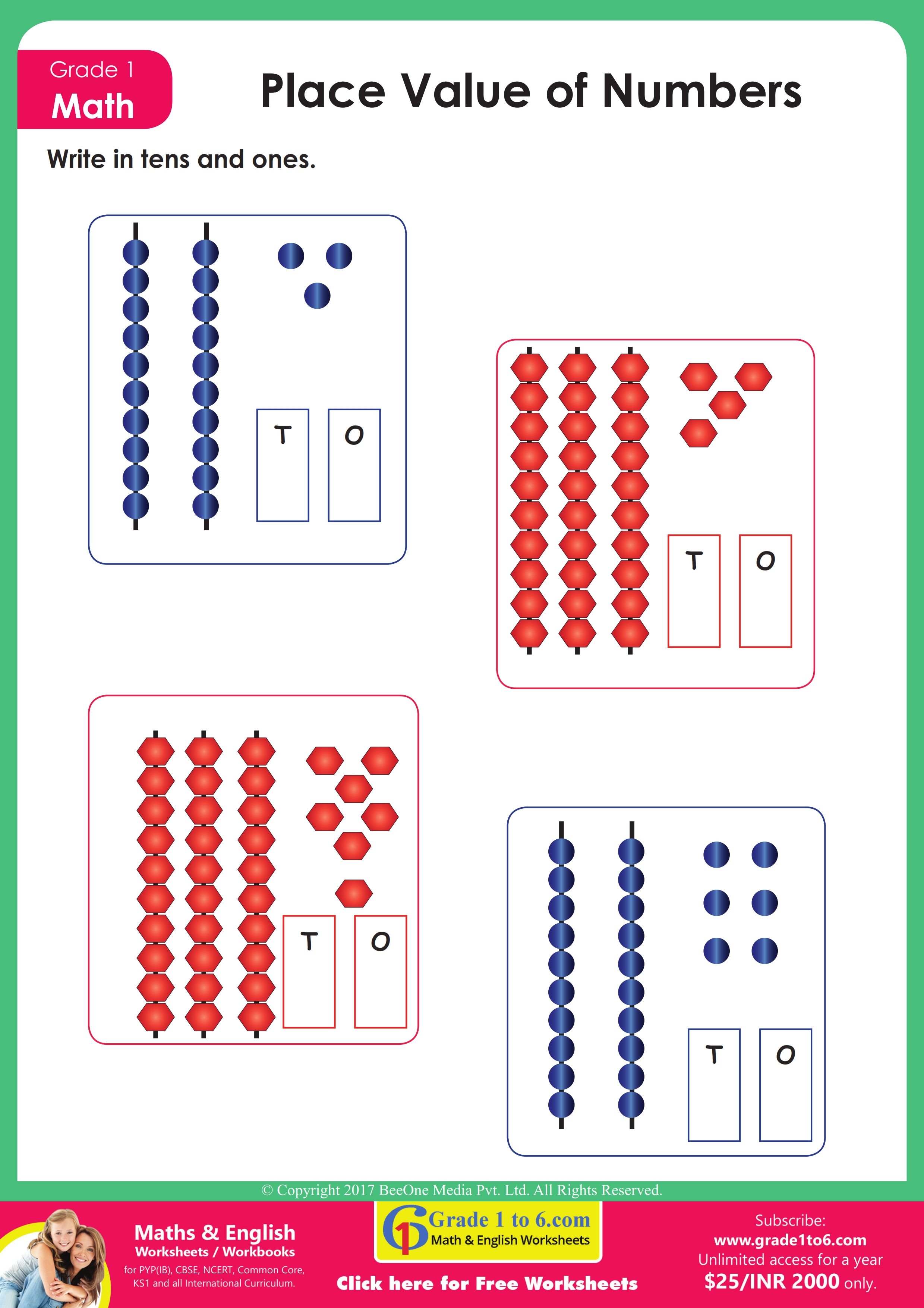 1st Grade Math worksheets-Place Value | Grade1to6.com