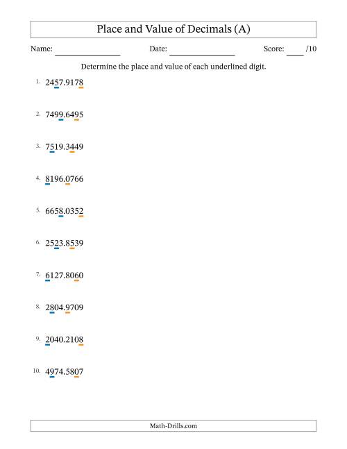 Determining Place and Value of Decimal Numbers from Ten ...