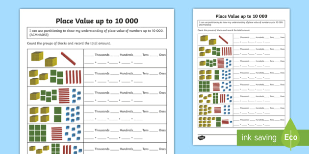 Place Value up to 10 000 Worksheet / Worksheet - Twinkl
