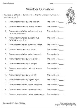 Education World Work Sheet Library: Number Gumshoe | Education World
