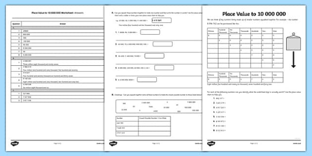 place value worksheet to 10 000