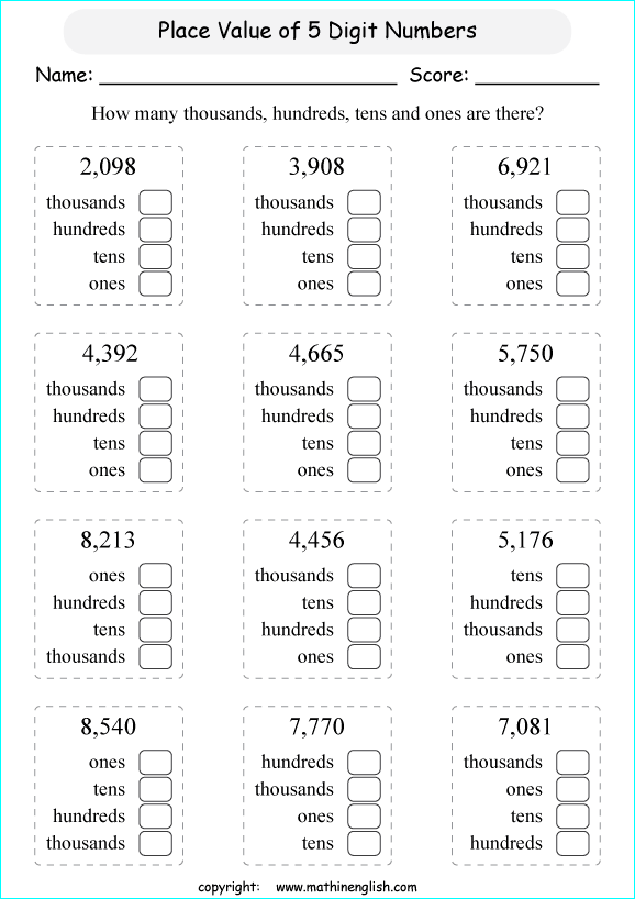place value worksheet to 10 000