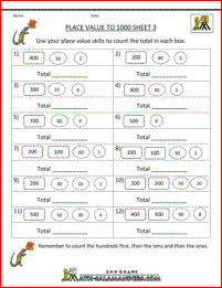 place value worksheet to 1000