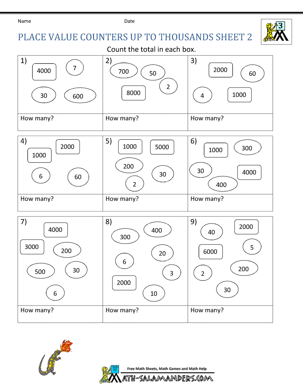 place value worksheet to 1000