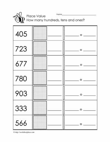 place value worksheet to one thousand