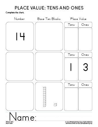 place value worksheet to ten