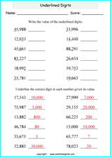 Printable Place Value worksheets and exercises for math grades 1 to 5