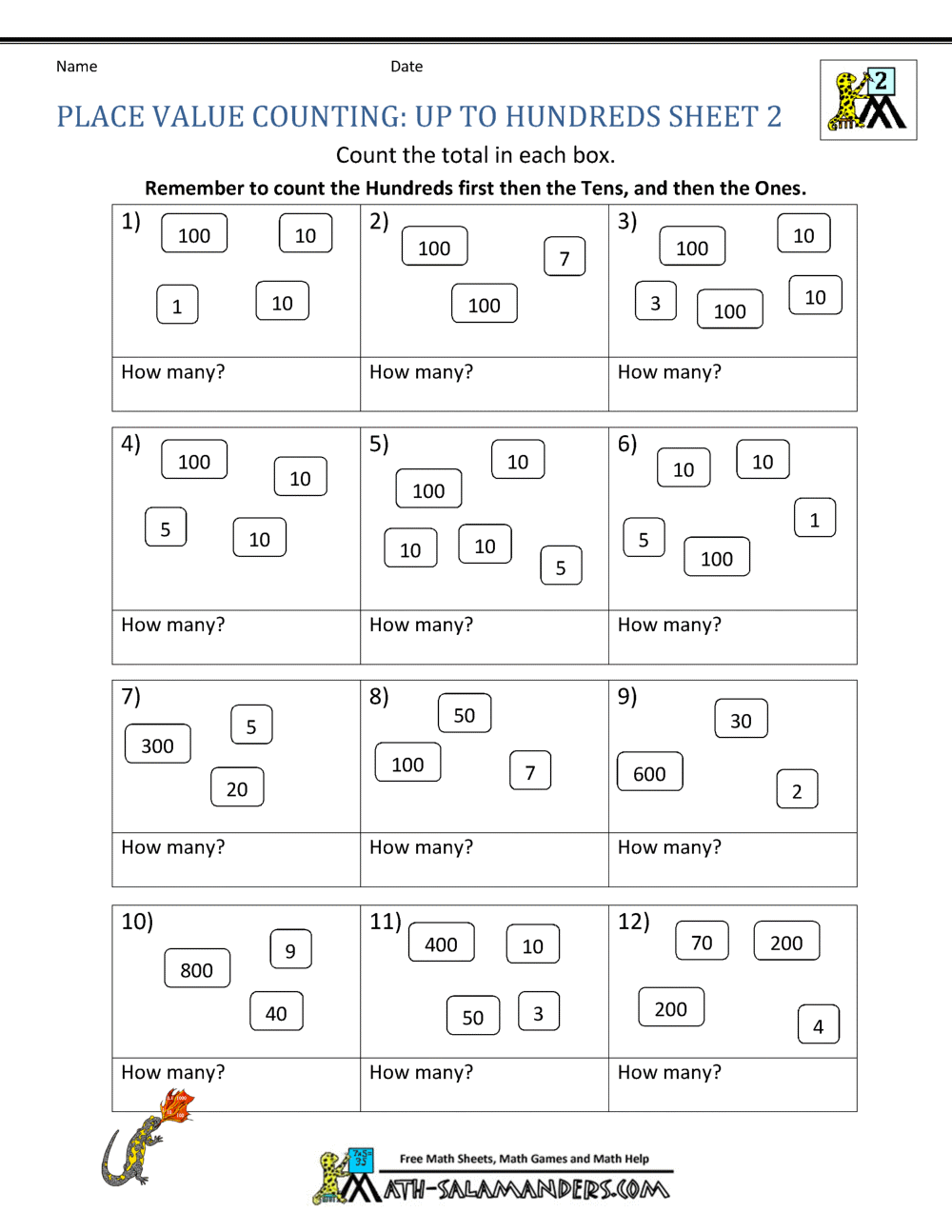 place value worksheet up to 100