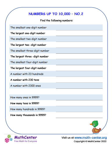Numbers up to 10000 Worksheet No.2 | Worksheets | Math Center