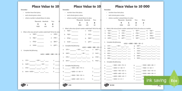place value worksheet up to 10000