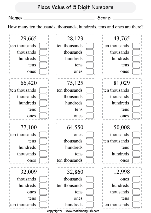 place value worksheet up to hundred thousands