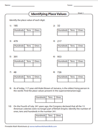 place value worksheet up to hundreds