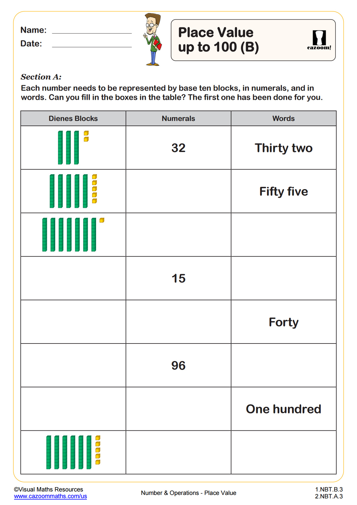 place value worksheet up to