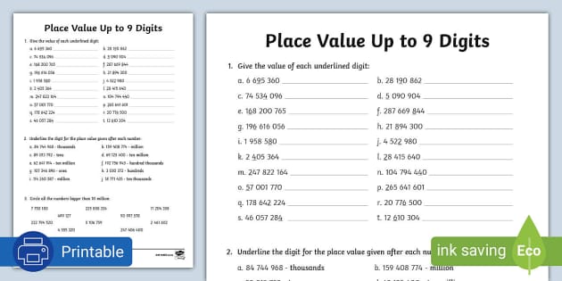 place value worksheet up