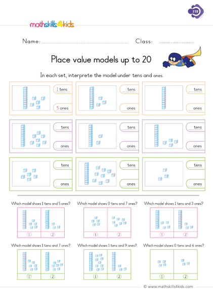 Free printable 1st Grade place value worksheets