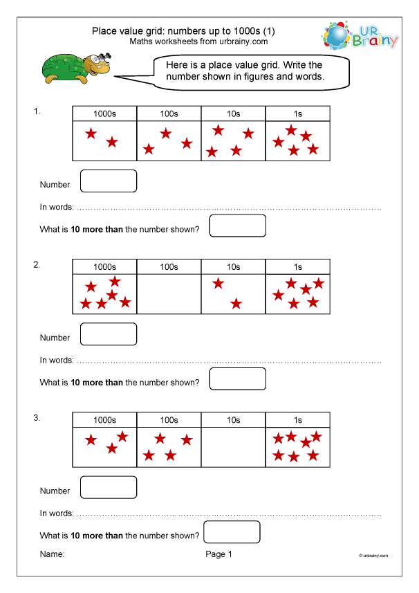 place value worksheet up