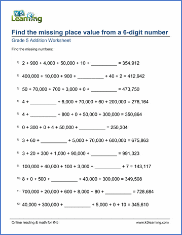 Missing place value worksheets | Worsheets library