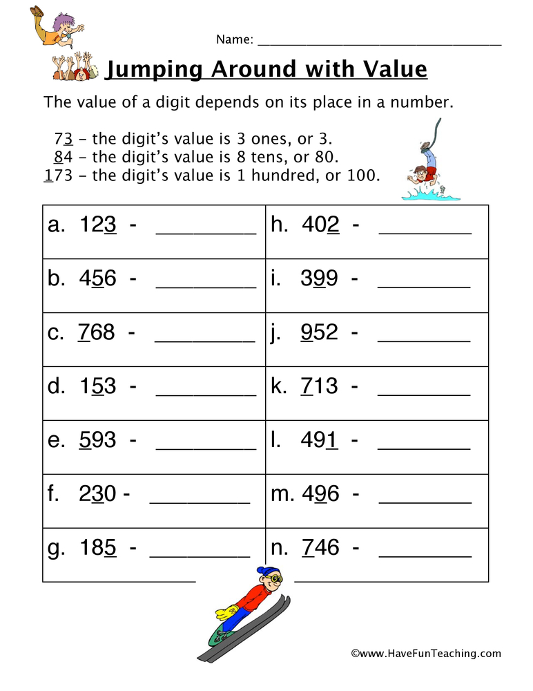 place value worksheet value of digit