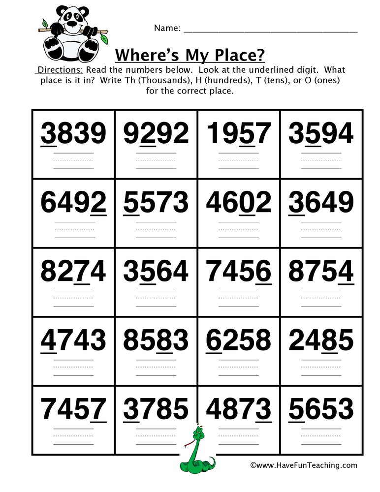 place value worksheet value of digit