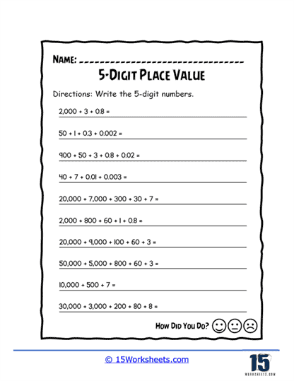 place value worksheet value of digit