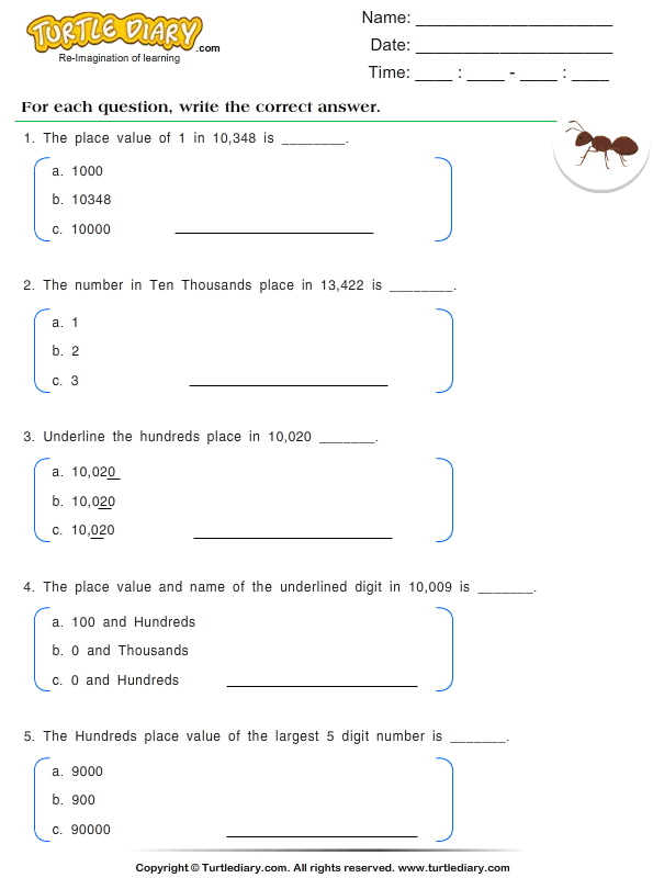 place value worksheet value underlined digit